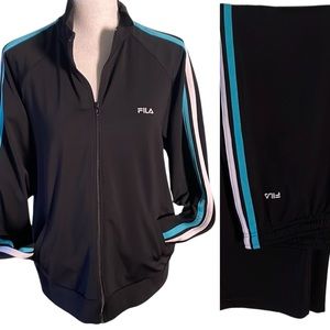 FILA 2 Piece Black Zip Jacket with Matching Track / Jogging Pants Size XL